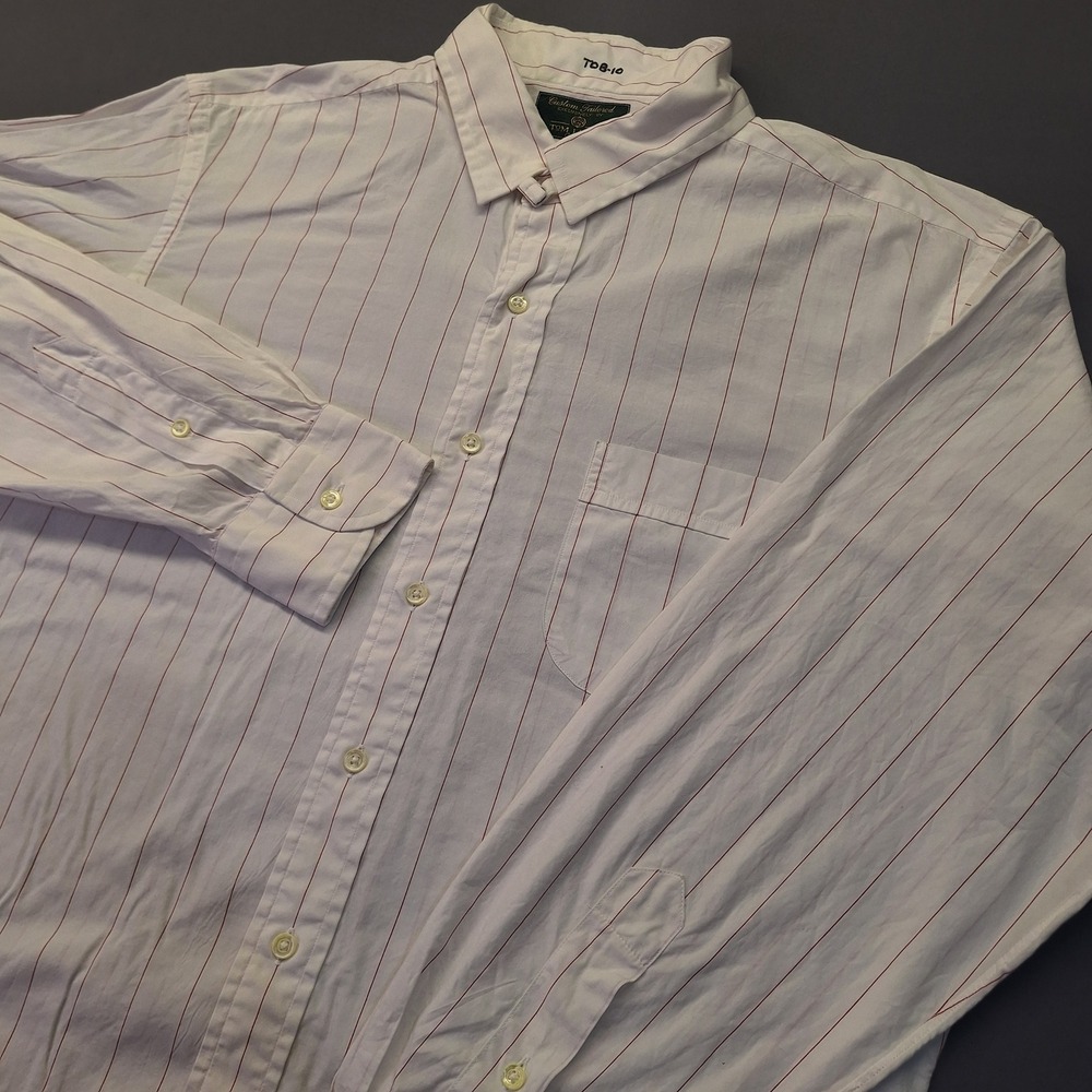 Tom James Custom Tailored XL Mens White Red Striped Button Down Made in USA